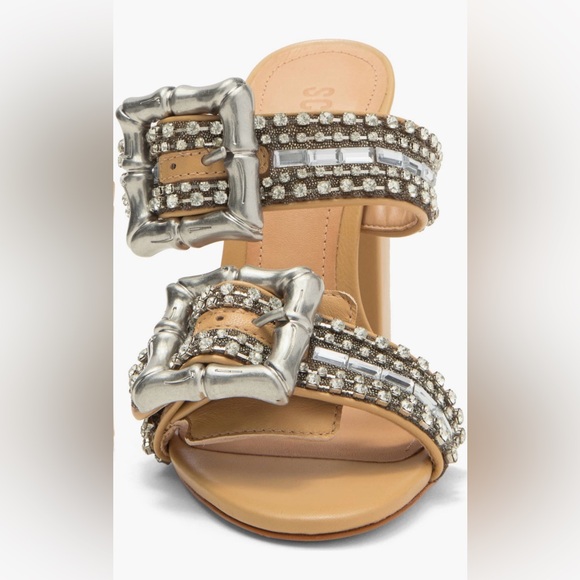 NWT | Schutz Women's Enola Crystal Buckle Strap Shine Leather Sandal - Picture 3 of 11